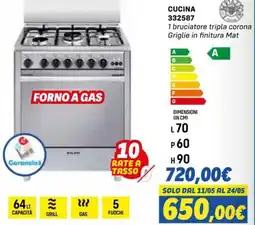 Orizzonte CUCINA 332587 1 bruciatore tripla corona Griglie in finitura Mat offerta