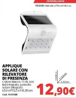 Brico Io APPLIQUE SOLARE CON RILEVATORE DI PRESENZA offerta