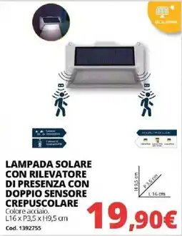 Brico Io LAMPADA SOLARE CON RILEVATORE DI PRESENZA CON DOPPIO SENSORE CREPUSCOLARE offerta