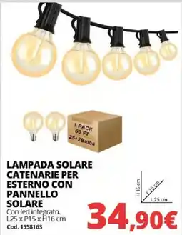 Brico Io LAMPADA SOLARE CATENARIE PER ESTERNO CON PANNELLO SOLARE offerta