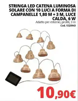 Brico Io STRINGA LED CATENA LUMINOSA SOLARE CON 10 LUCI A FORMA DI CAMPANELLE offerta