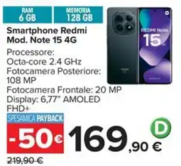 Carrefour Iper Smartphone Redmi Mod. Note 15 4G offerta