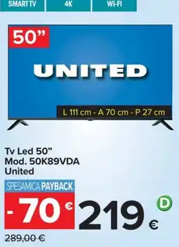 Carrefour Iper Tv Led 50" United offerta