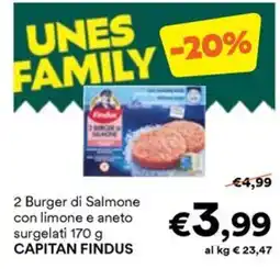 Unes 2 Burger di Salmone con limone e aneto surgelati CAPITAN FINDUS offerta