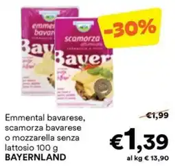 Unes Emmenthal bavarese, scamorza bavarese o mozzarella senza lattosio BAYERNLAND offerta