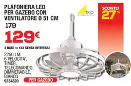 Bricofer PLAFONIERA LED PER GAZEBO CON VENTILATORE TRIO offerta