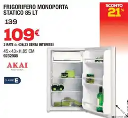 Bricofer FRIGORIFERO MONOPORTA STATICO 85 LT AKAI offerta