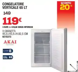 Bricofer Congelatore verticale 65 lt Akai offerta