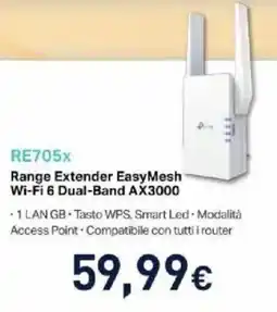 Unieuro RE705x Range Extender EasyMesh Wi-Fi 6 Dual-Band AX3000 offerta