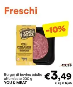 Unes Burger di bovino adulto affumicato YOU & MEAT offerta