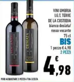 Conad Vini Umbria I.G.T. Terre de la Custodia bianco desiatà/rosso vocante offerta