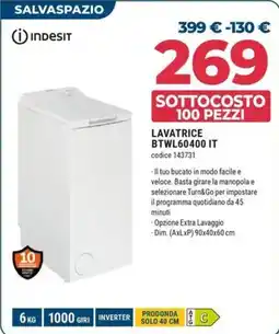 Sinergy INDESIT LAVATRICE BTWL60400 IT offerta