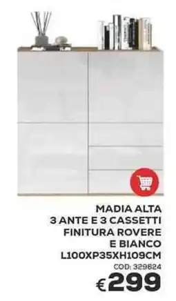 Conforama Conforama madia alta 3 ante e 3 cassetti finitura rovere e bianco offerta