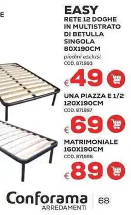 Conforama Conforama easy rete 12 doghe in multistrato di betulla singola offerta