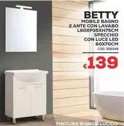 Conforama Conforama betty mobile bagno 2 ante con lavabo specchio con luce LED offerta