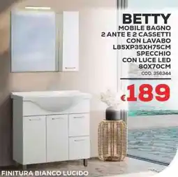 Conforama Conforama betty mobile bagno 2 ante e 2 cassetti con lavabo specchio con luce LED offerta