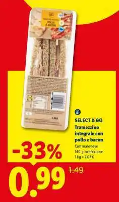 Lidl SELECT & GO Tramezzino integrale con pollo e bacon offerta