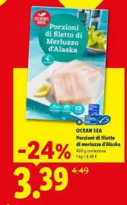 Lidl OCEAN SEA Porzioni di filetto di merluzzo d'Alaska offerta
