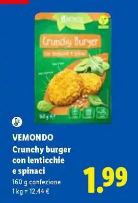 Lidl VEMONDO Crunchy burger con lenticchie e spinaci offerta