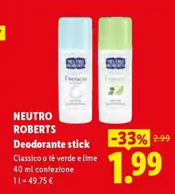 Lidl NEUTRO ROBERTS Deodorante Stick offerta