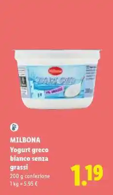 Lidl MILBONA Yogurt greco bianco senza grassi offerta