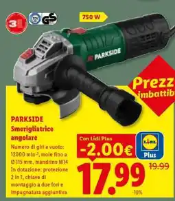 Lidl PARKSIDE Smerigliatrice angolare offerta