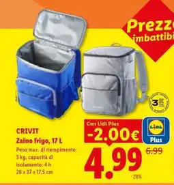Lidl CRIVIT Zaino frigo, 17 L offerta