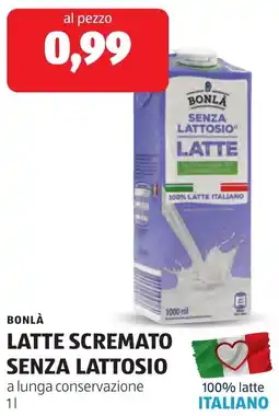 ALDI BONLÀ LATTE SCREMATO SENZA LATTOSIO offerta
