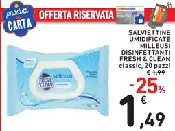 Spazio Conad Salviettine umidificate milleusi disinfettanti fresh & clean classic offerta