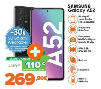 Galaxy a52 5g sm-a526b 16,5 cm (6.5") android 11 usb tipo-c 6 gb 128 gb 4500 mah nero