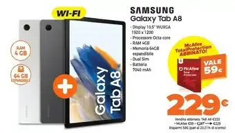 Expert Galaxy tab a8 10.5" wifi, android 11, ram 4 gb, 64 gb, gray offerta