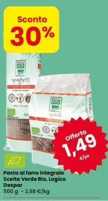 Eurospar Pasta al farro integrale Scelta Verde Bio, Logico Despar offerta