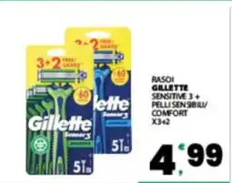 Eurospar RASOI GILLETTE SENSITIVE 3 + PELLI SENSIBILI/COMFORT X3+2 offerta