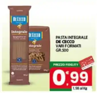 Eurospar Pasta integrale De Cecco vari formati offerta