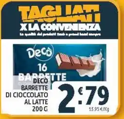 Deco Supermercati Deco barrette di cioccolato al latte offerta