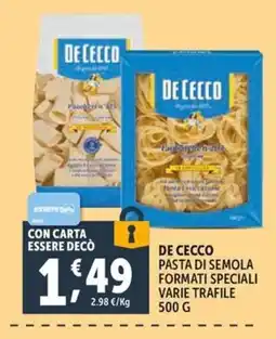 Deco Supermercati DE CECCO PASTA DI SEMOLA FORMATI SPECIALI VARIE TRAFIL offerta