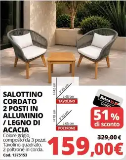 Brico Io Salottino cordato 2 posti in alluminio / legno di acacia offerta