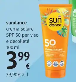dm drogerie markt sundance crema solare SPF 50 per viso e decolleté offerta
