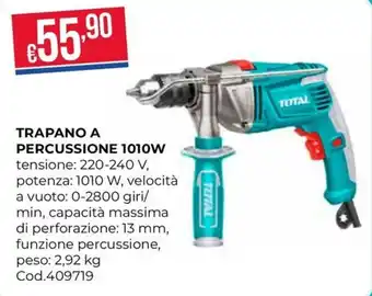 TRAPANO A PERCUSSIONE 1010W TOTAL