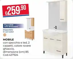 Pronto Hobby MOBILE con specchio e led, 2 cassetti, colore rovere ghiaccio offerta