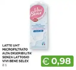 Mercatò Extra Latte UHT Microfiltrato Alta Digeribilita' Senza Lattosio Vivi Bene Selex offerta