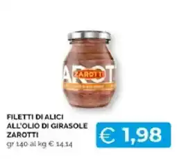 Mercatò Extra Filetti di alici all'olio di girasole Zarotti offerta