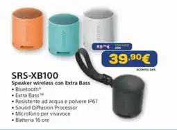 Euronics Sony SRS-XB100 offerta