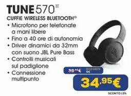 Euronics TUNE 570 BT CUFFIE WIRELESS BLUETOOTH® offerta