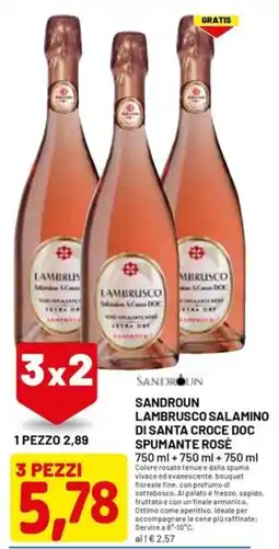 DPiù SANDROUN LAMBRUSCO SALAMINO DI SANTA CROCE DOC SPUMANTE ROSÉ offerta