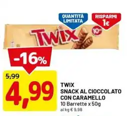 DPiù TWIX SNACK AL CIOCCOLATO CON CARAMELLO offerta