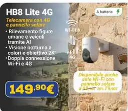 Euronics HB8 Lite 4G Telecamera con 4G e pannello solare offerta