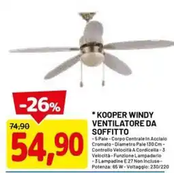 DPiù KOOPER WINDY VENTILATORE DA SOFFITTO offerta
