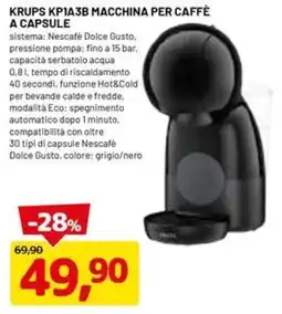 DPiù KRUPS KP1A3B MACCHINA PER CAFFÈ A CAPSULE offerta