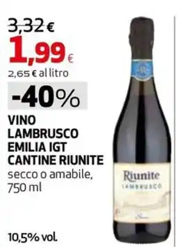 Extracoop Vino Lambrusco Emilia IGT Cantine Riunite offerta